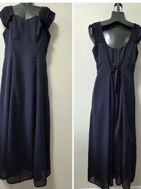 Vintage x ALGO Blue Puff Sleeve Sweetheart Maxi Dress Medium